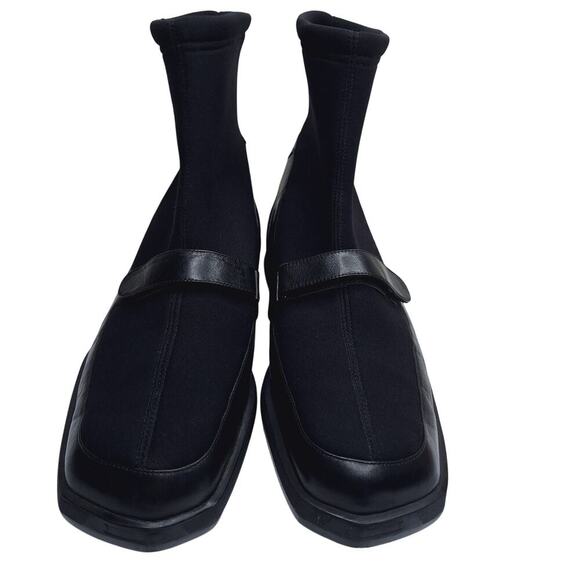 Bally Sock Boots Rare Leather Square Toe Men's 7 Women's 9 Italy Goth Industrial - Picture 2 of 16